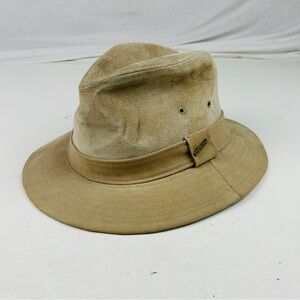 Stetson USA Brushed Pigskin Brown Fedora Hat Sz Large 7 1/4-7 3/8 New Old Stock